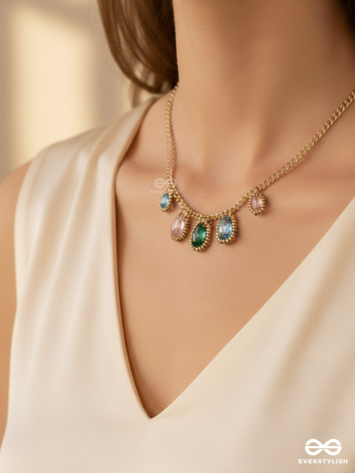 The Shining Stars- Golden Embellished Necklace With Anti-Tarnish Coating