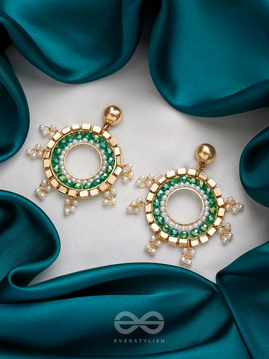 The Emerald Orbits- Golden Embellished Earrings
