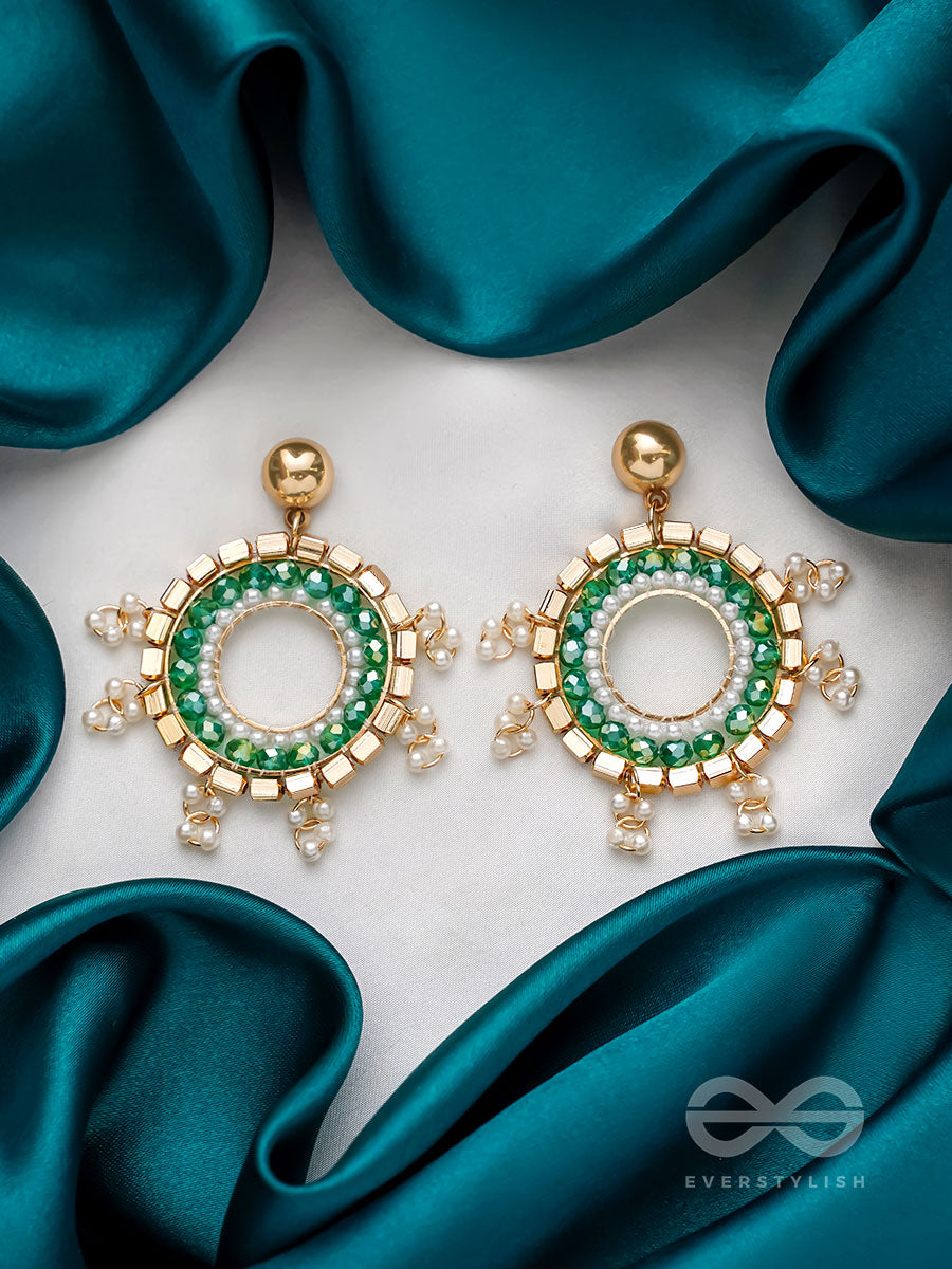 The Emerald Orbits- Golden Embellished Earrings
