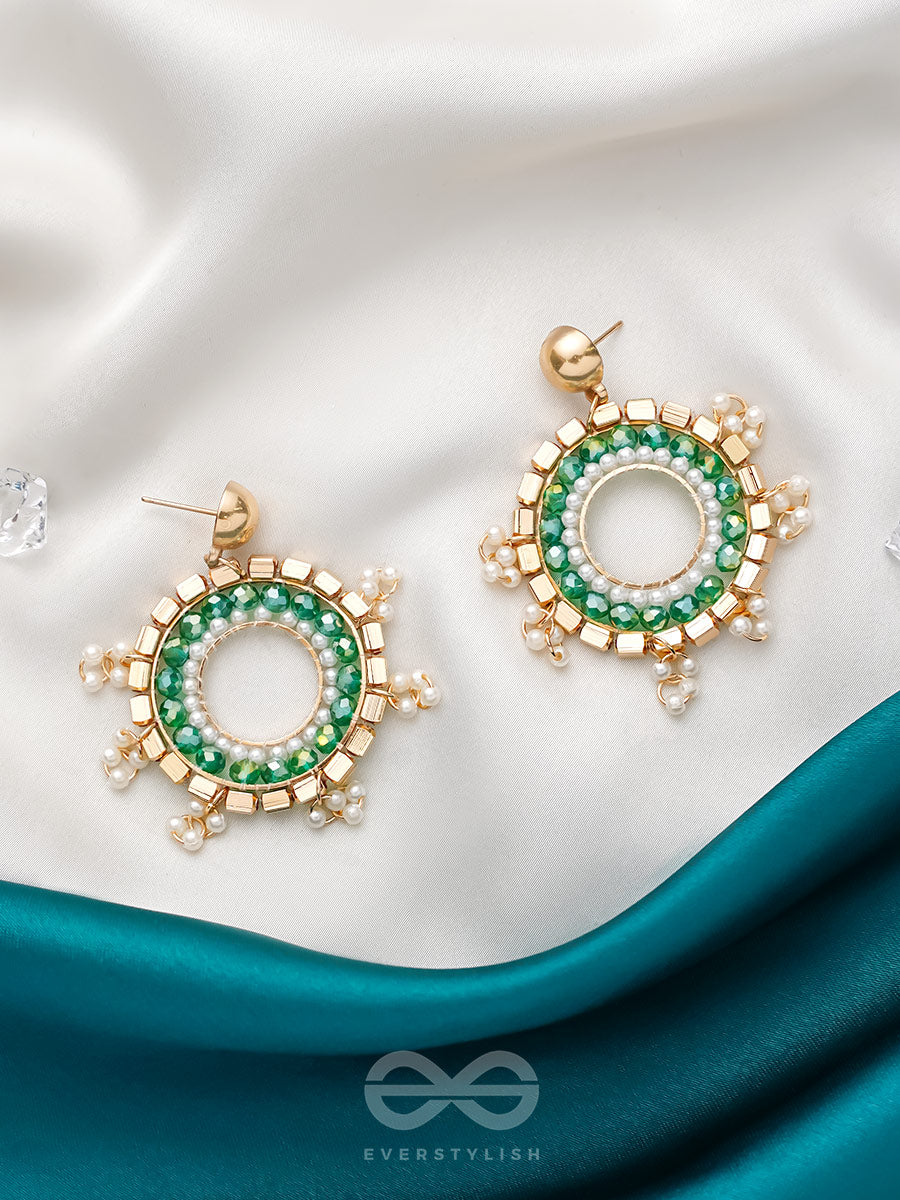 The Emerald Orbits- Golden Embellished Earrings