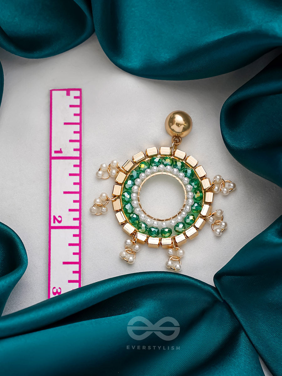 The Emerald Orbits- Golden Embellished Earrings