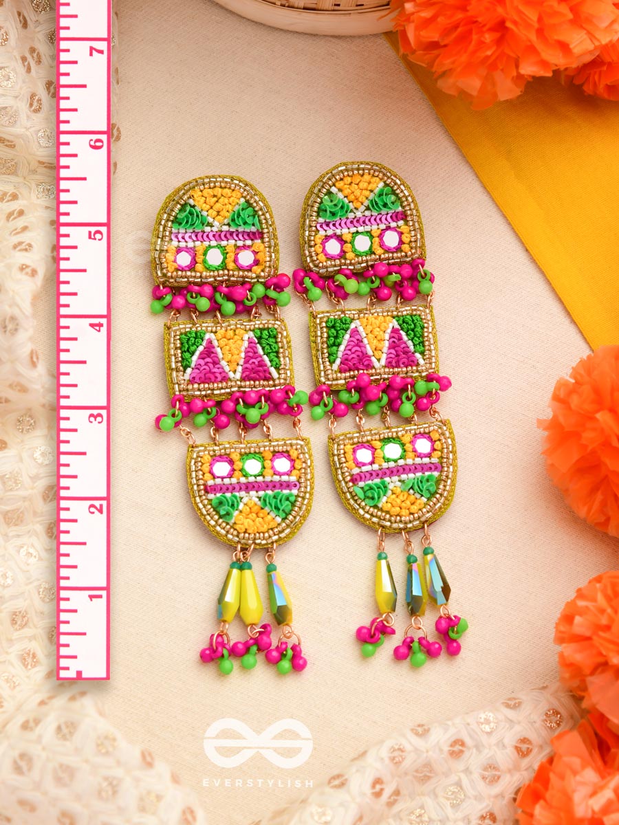 Udyaanaka - The Graceful Garden - Beads, Sequins And Resham Hand Embroidered Earrings