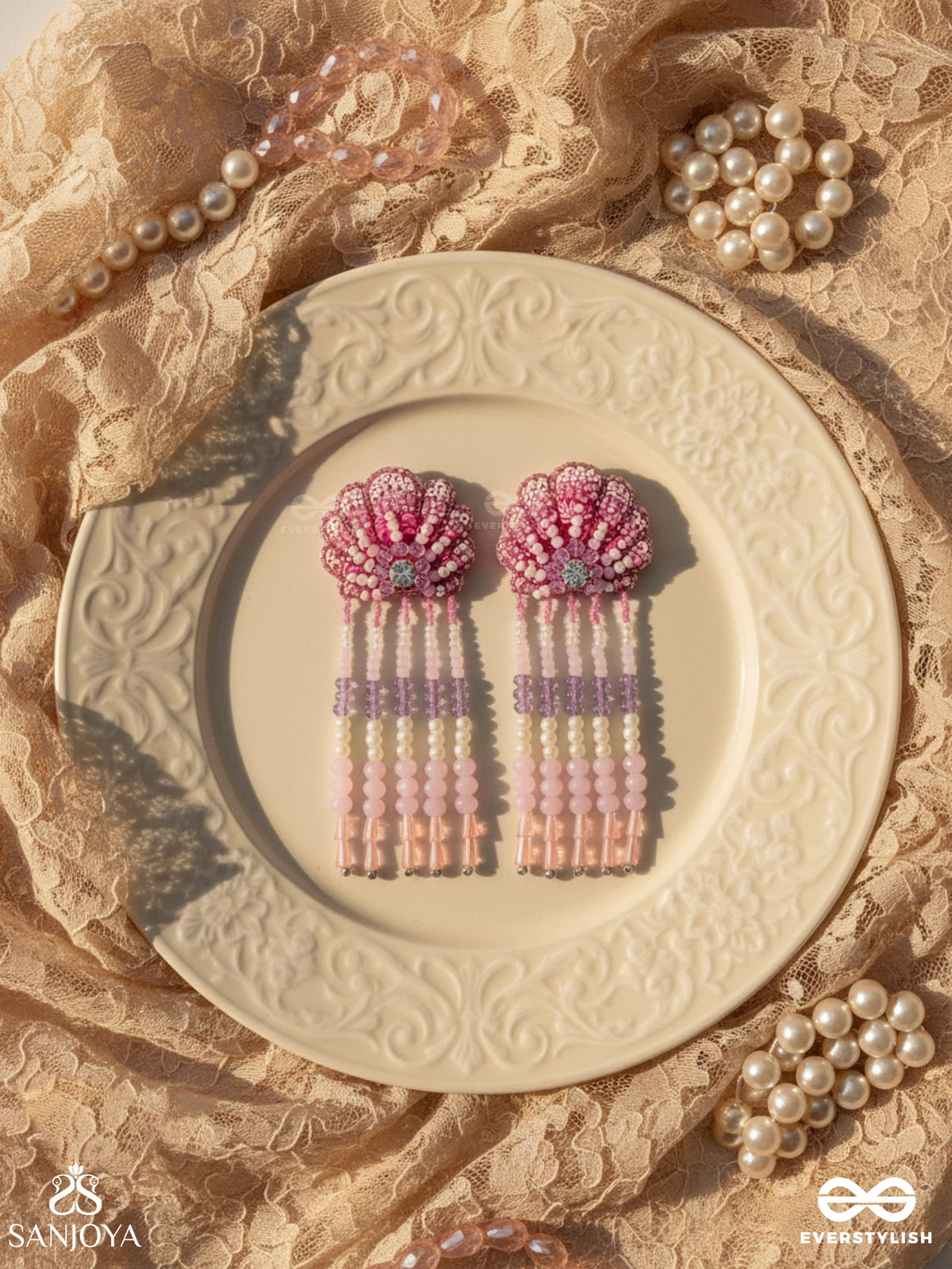 Srautika- The Pearl Shell - Pearls, Stones And Sequins Embroidered Earrings