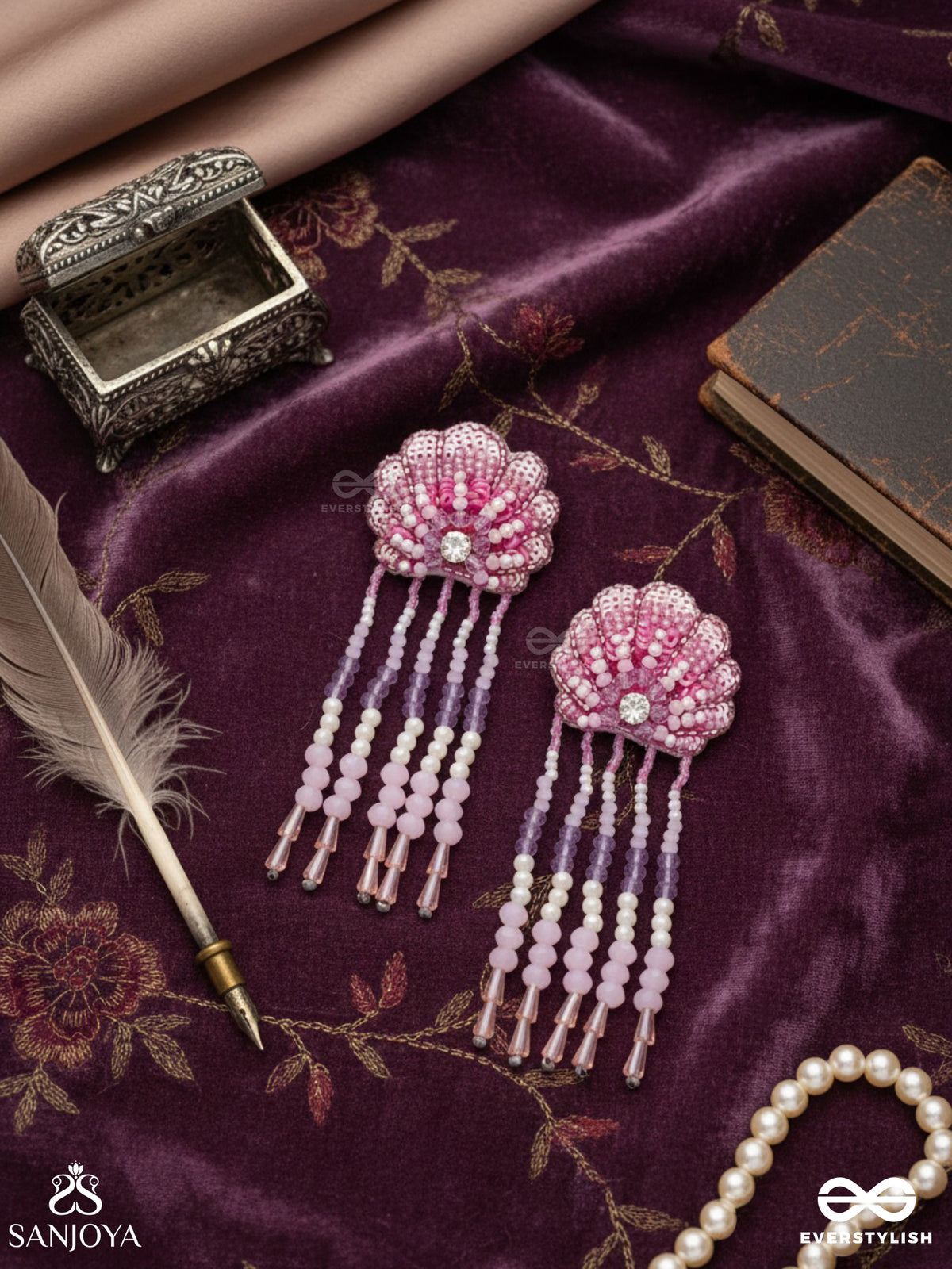 Srautika- The Pearl Shell - Pearls, Stones And Sequins Embroidered Earrings