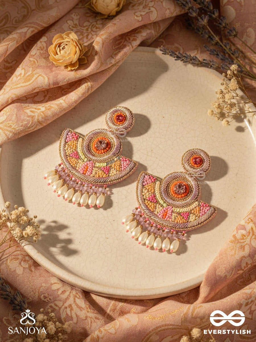 Araka- The Fragrant Garden- Stones, Resham And Pearl Drops Embroidered Earrings