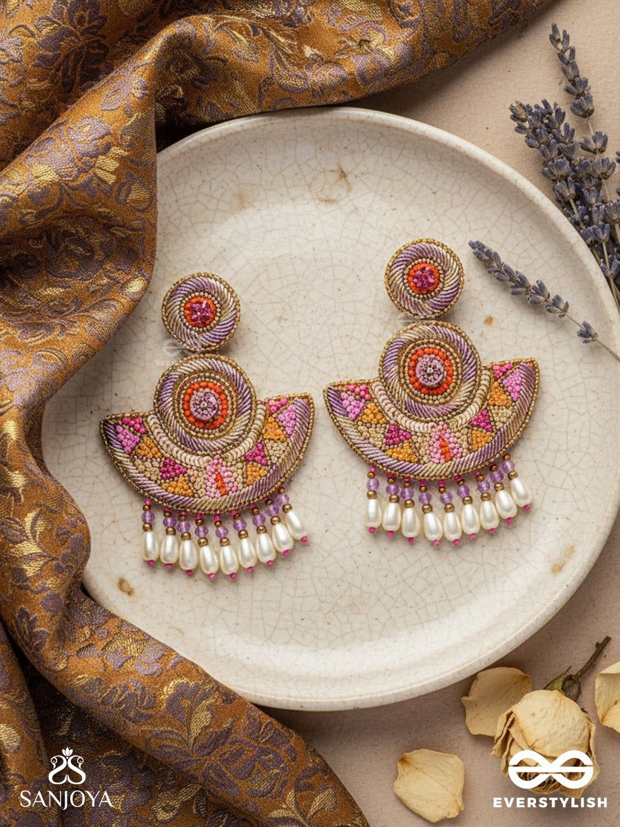 Araka- The Fragrant Garden- Stones, Resham And Pearl Drops Embroidered Earrings