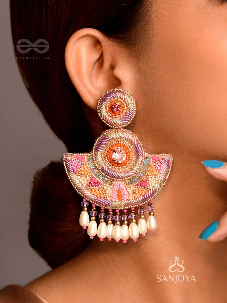 Araka- The Fragrant Garden- Stones, Resham And Pearl Drops Embroidered Earrings