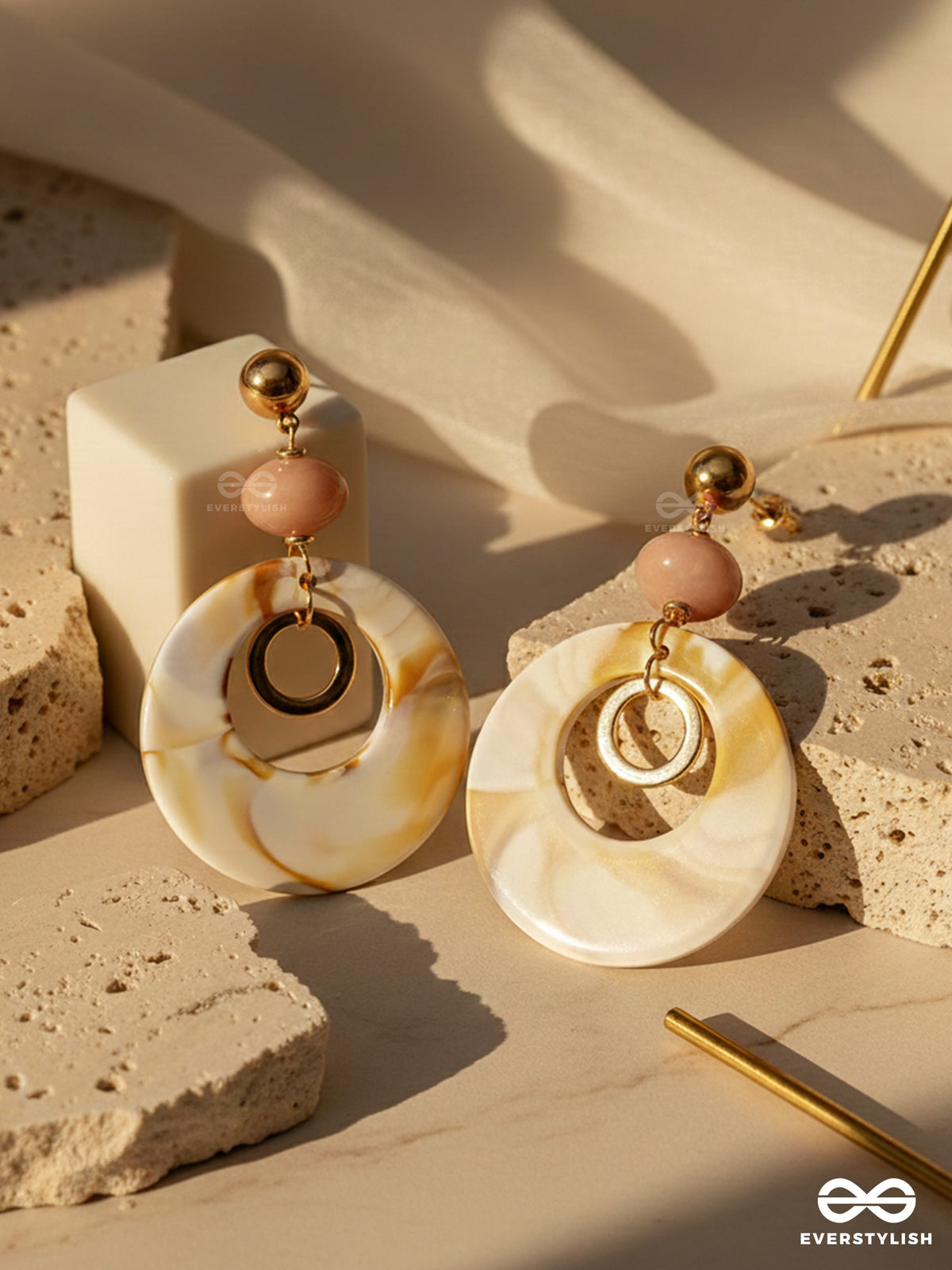 The Beige Wonder- Golden Embellished Sandstone Earrings