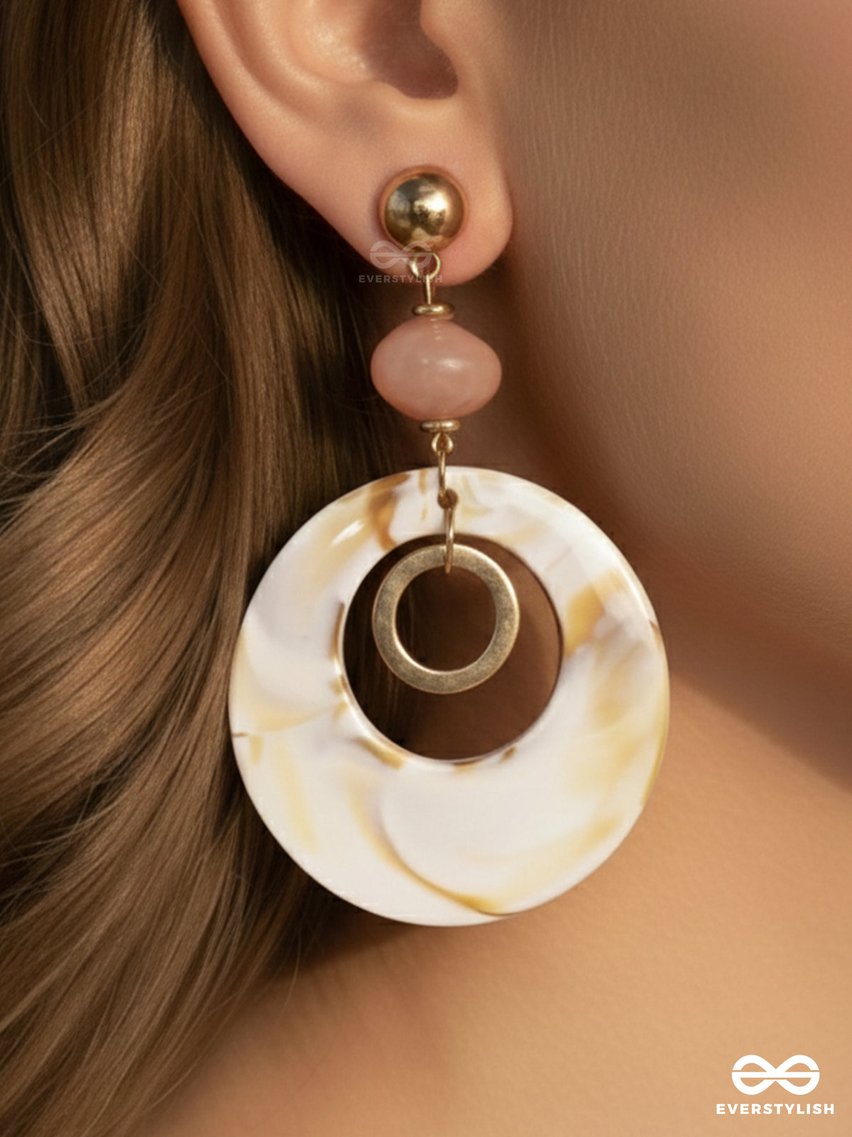 The Beige Wonder- Golden Embellished Sandstone Earrings