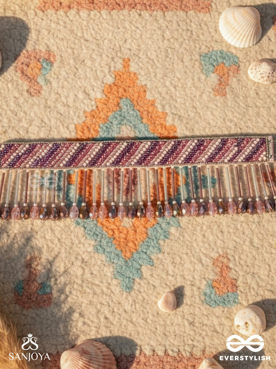Plaksha - The Tulip Garden - Beads, Cutdana And Glass Drops Hand Embroidered Choker Neckpiece