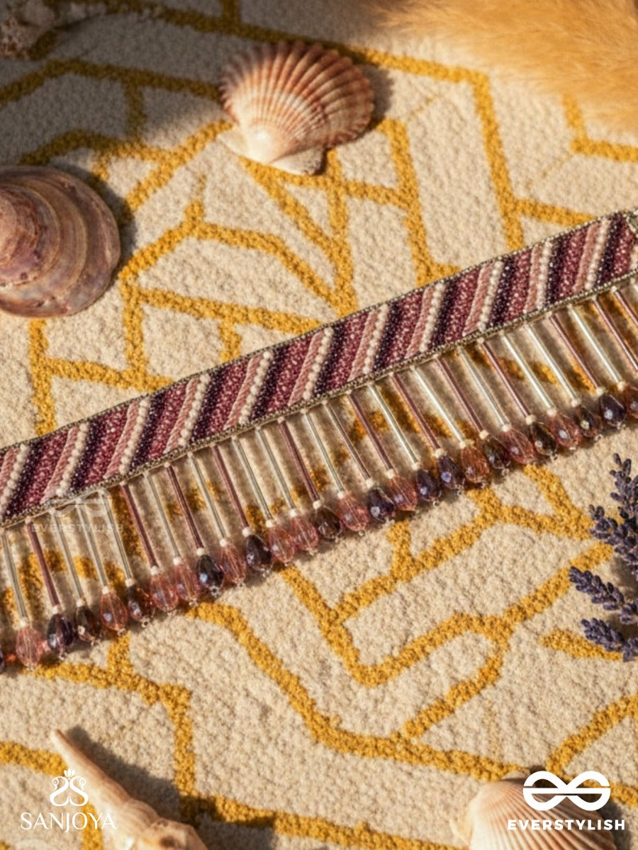 Plaksha - The Tulip Garden - Beads, Cutdana And Glass Drops Hand Embroidered Choker Neckpiece