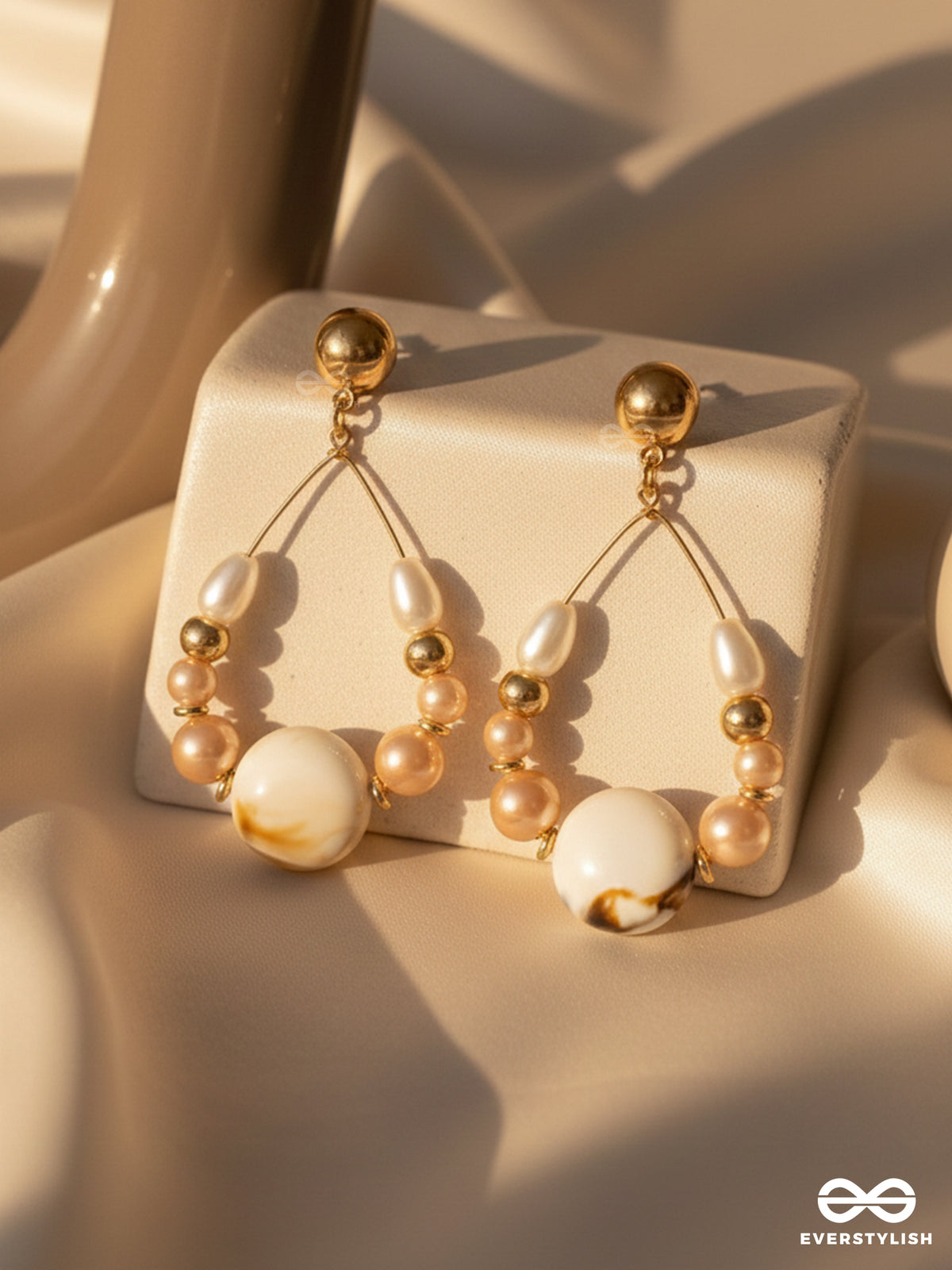 The 'Sea'nic Beauty - Golden Embellished Sandstone Earrings
