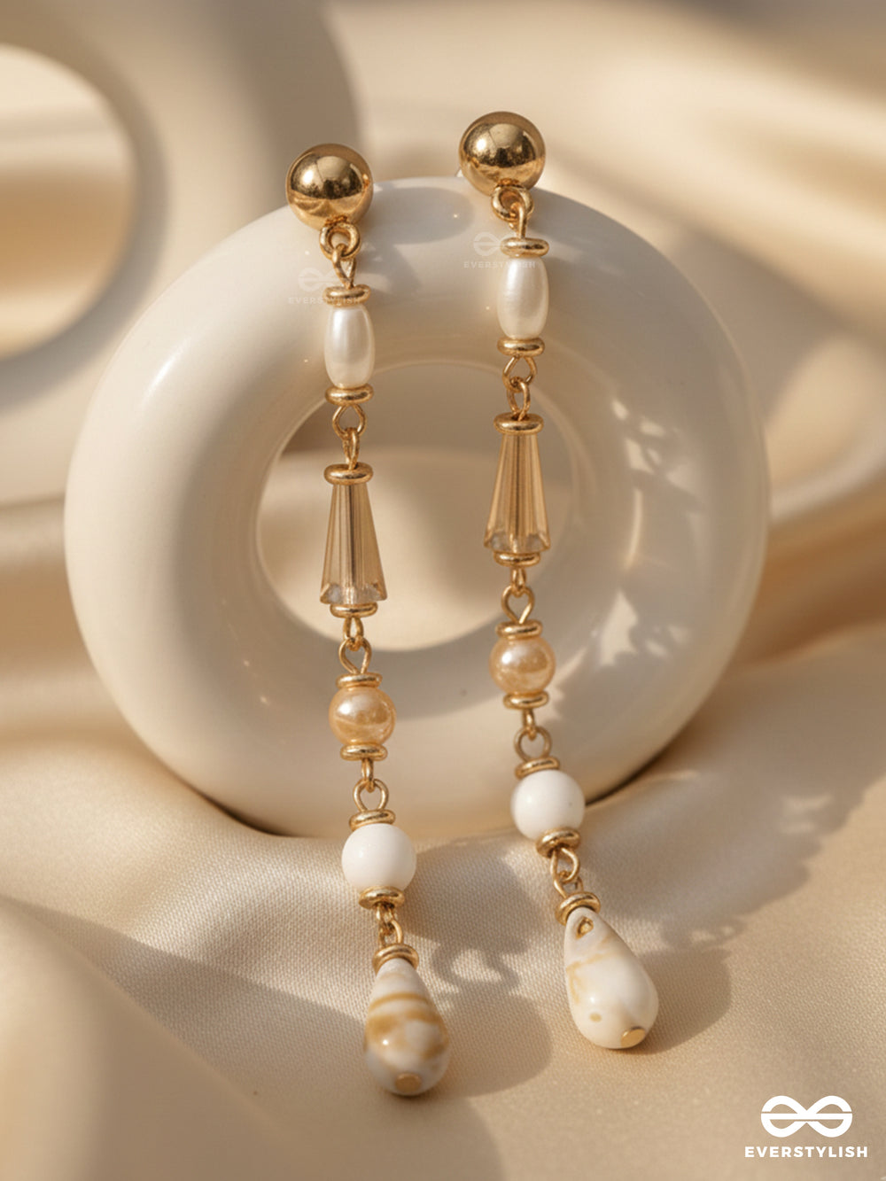 The Dewfall- Golden Embellished Sandstone Earrings