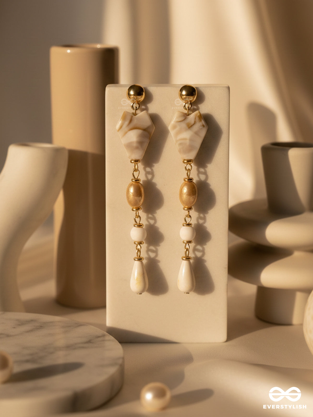 The Rope Of Sand- Golden Embellished Sandstone Earrings