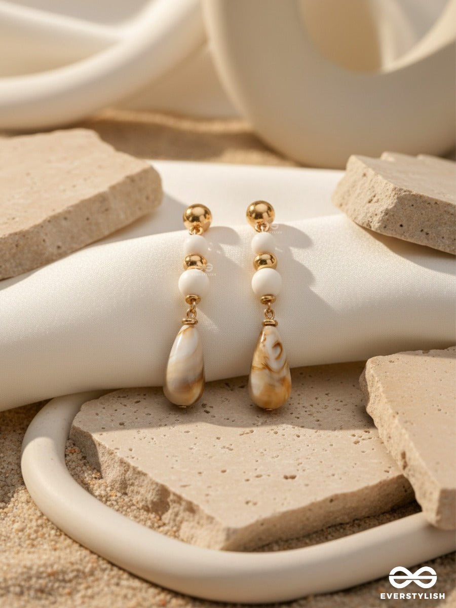 Sand N Pearls- Golden Embellished Sandstone Earrings