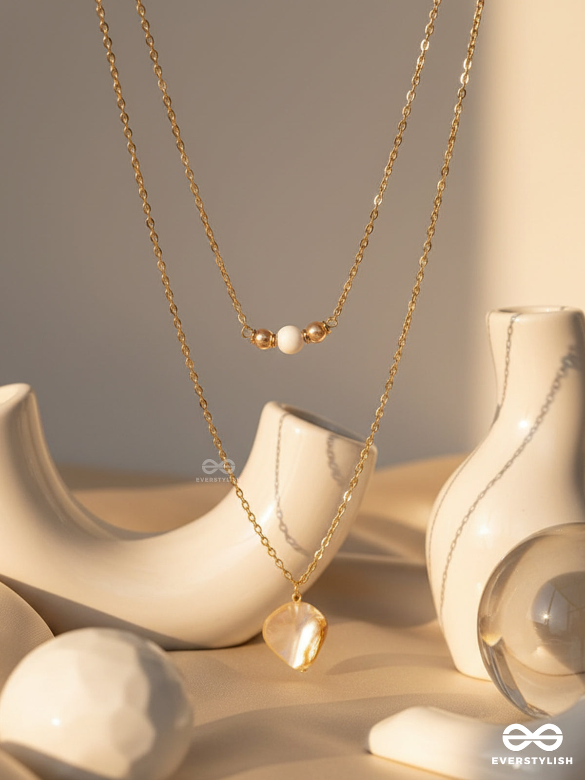 The Shellfish Wish- Golden Layered Sandstone Necklace With Anti-Tarnish Coating