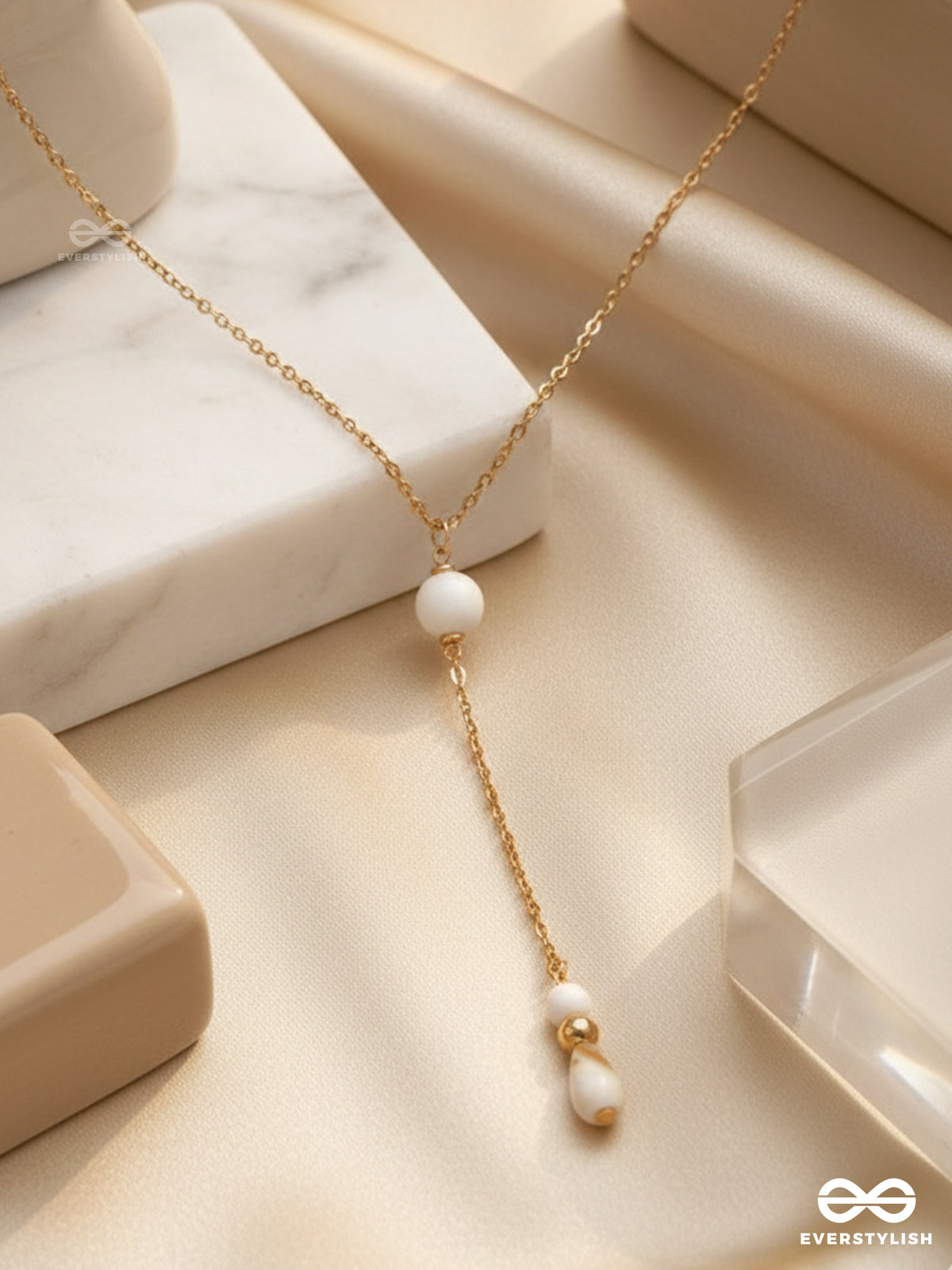 The Pearl Shower- Golden Embellished Sandstone Necklace With Anti-Tarnish Coating