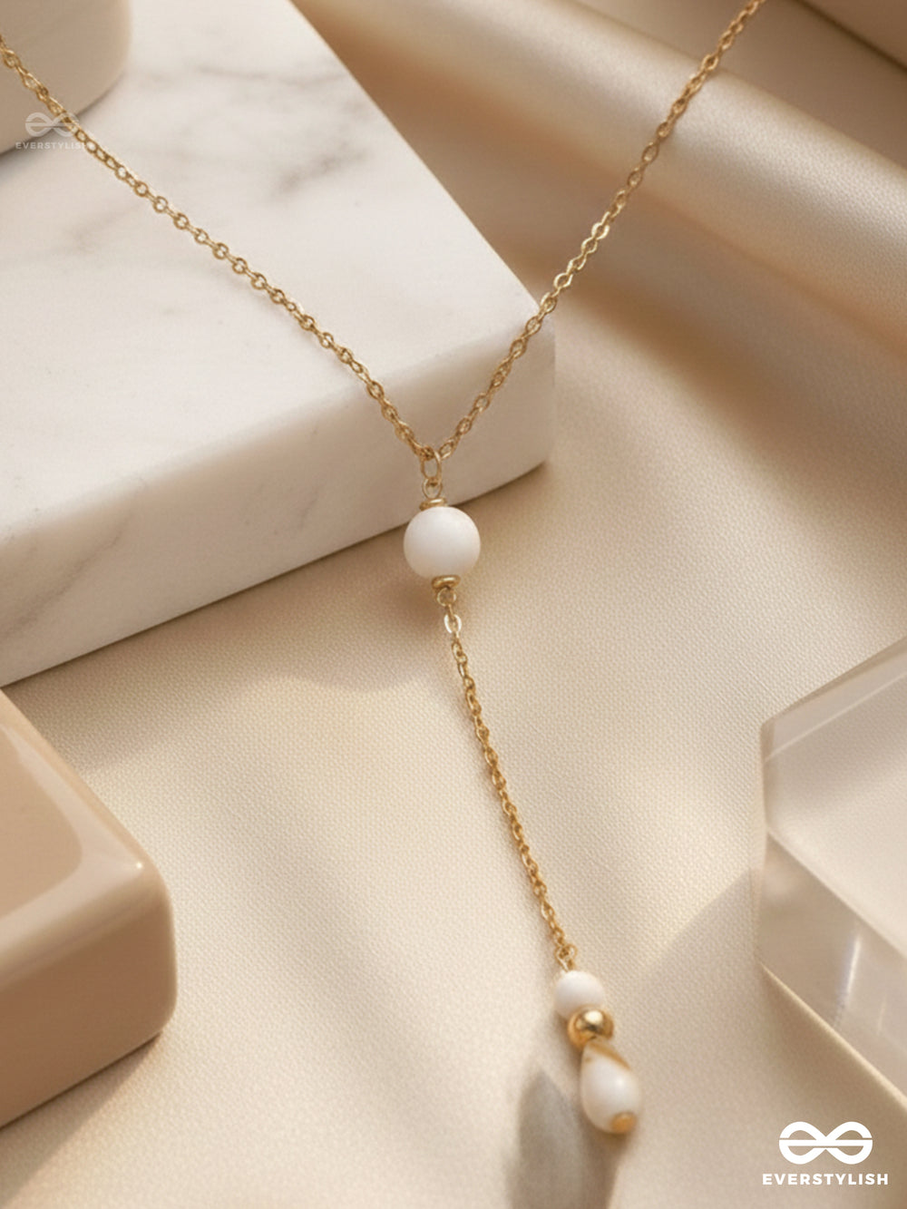 The Pearl Shower- Golden Embellished Sandstone Necklace With Anti-Tarnish Coating
