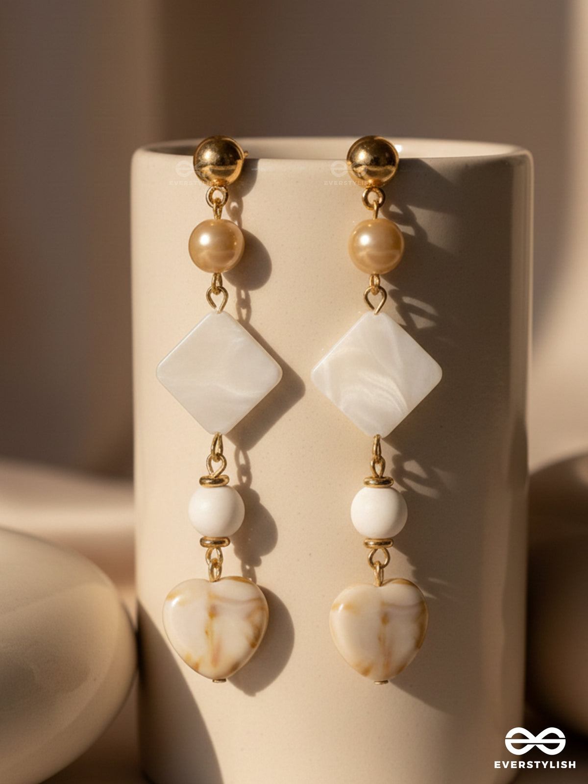 The Ocean Whisper- Golden Embellished Sandstone Earrings