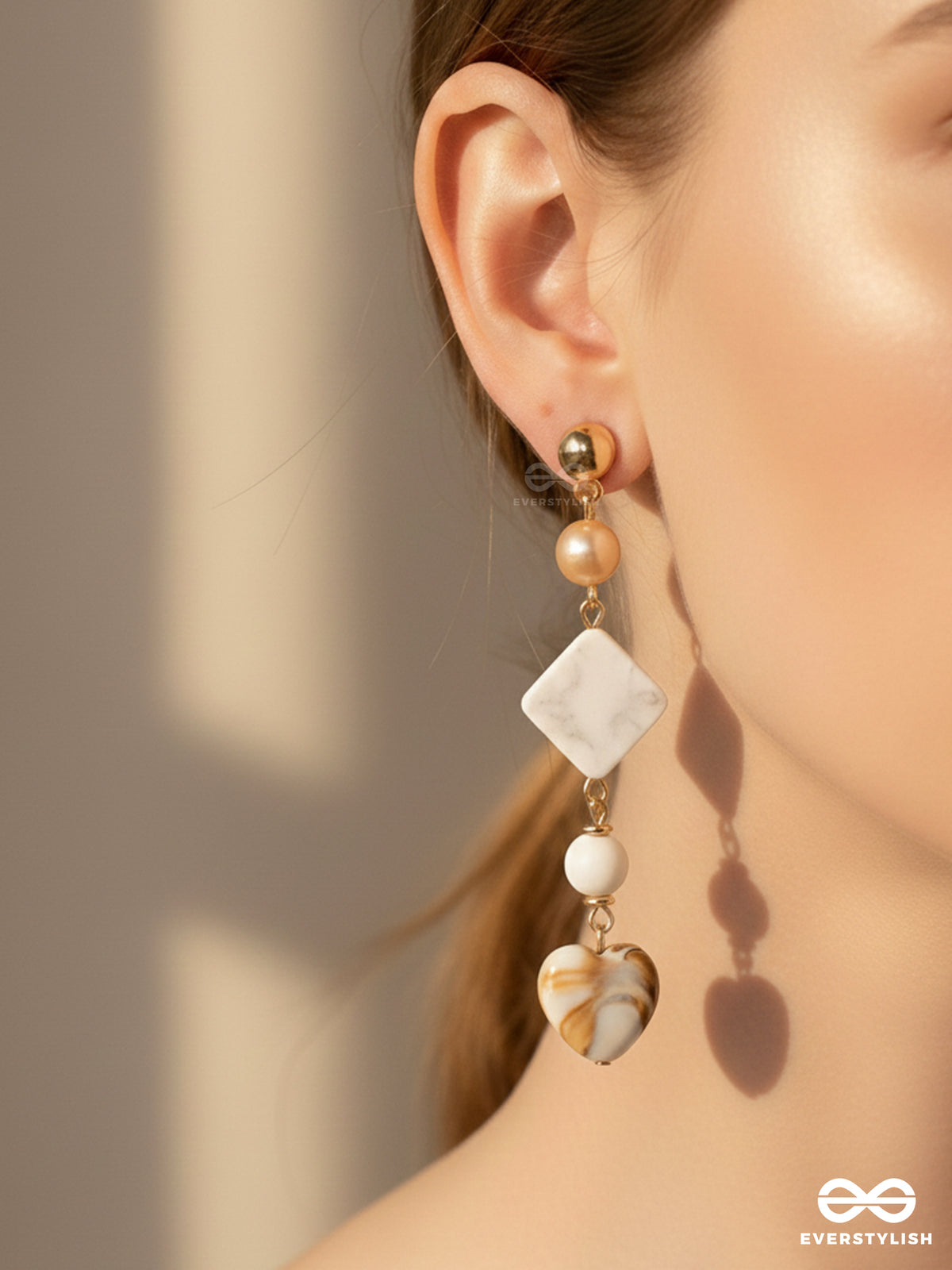 The Ocean Whisper- Golden Embellished Sandstone Earrings