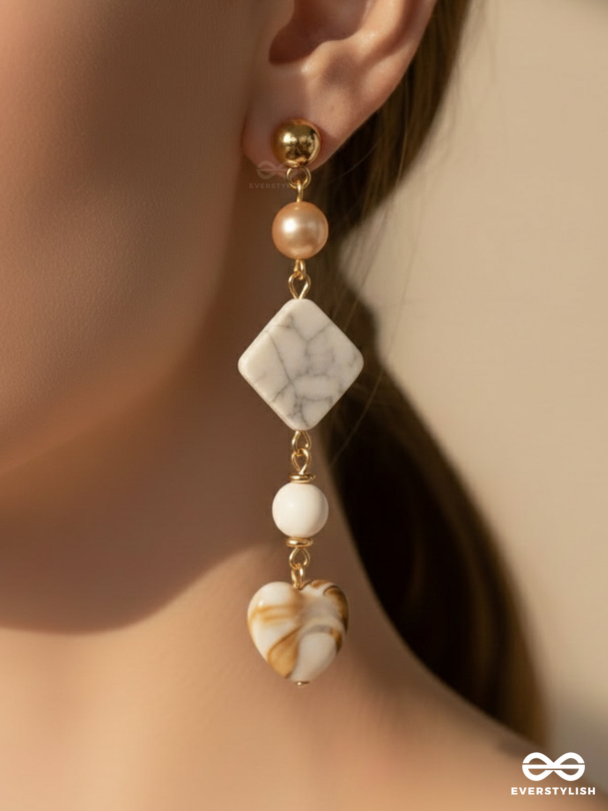 The Ocean Whisper- Golden Embellished Sandstone Earrings