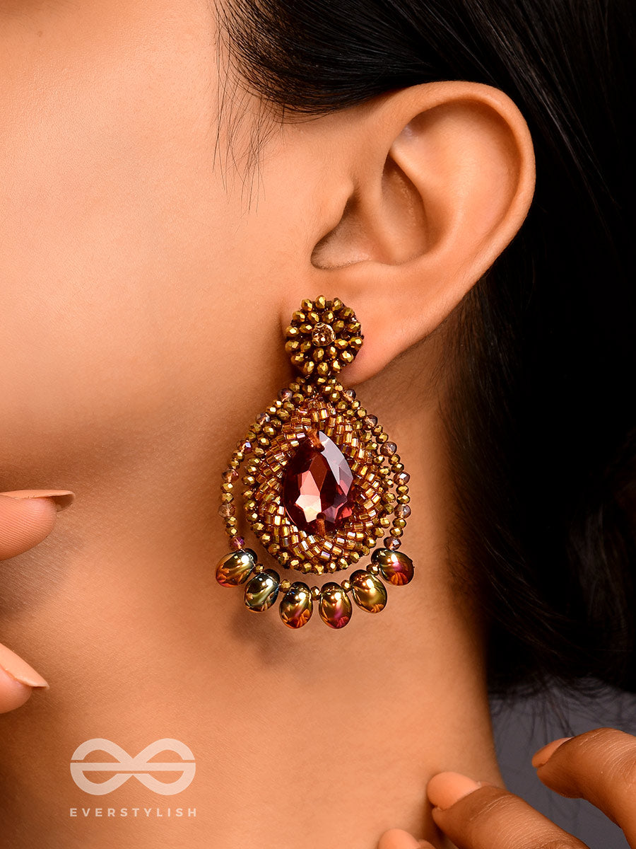 Kritaka- The Copper Charm- Stones And Glass Beads Embroidered Earrings