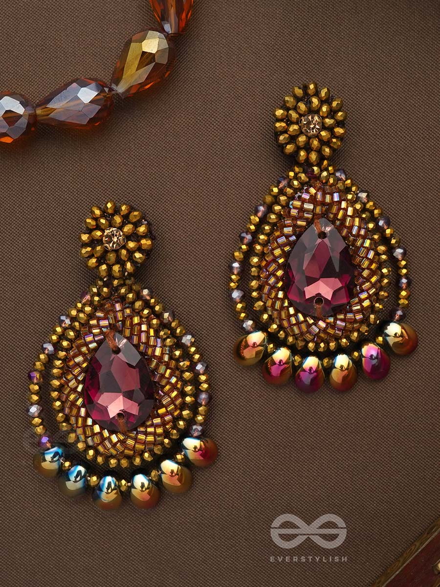 Kritaka- The Copper Charm- Stones And Glass Beads Embroidered Earrings