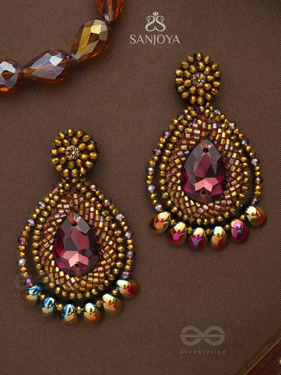 Kritaka- The Copper Charm- Stones And Glass Beads Embroidered Earrings