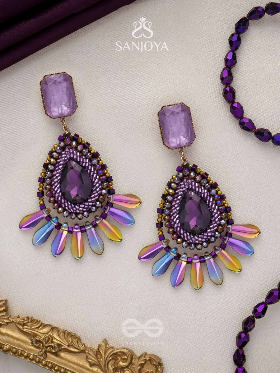Shraayava- The Blooming Flower- Stones And Glass Beads Embroidered Earrings