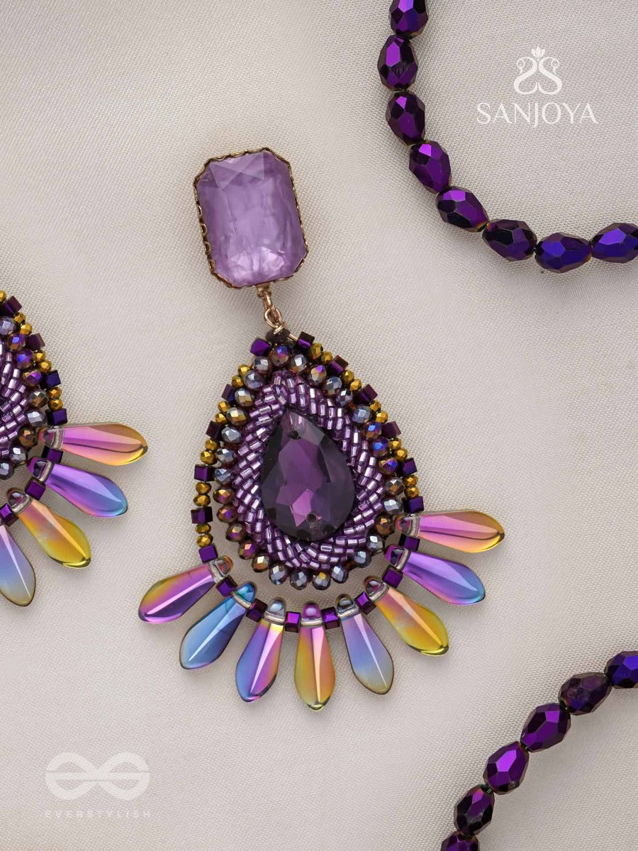 Shraayava- The Blooming Flower- Stones And Glass Beads Embroidered Earrings