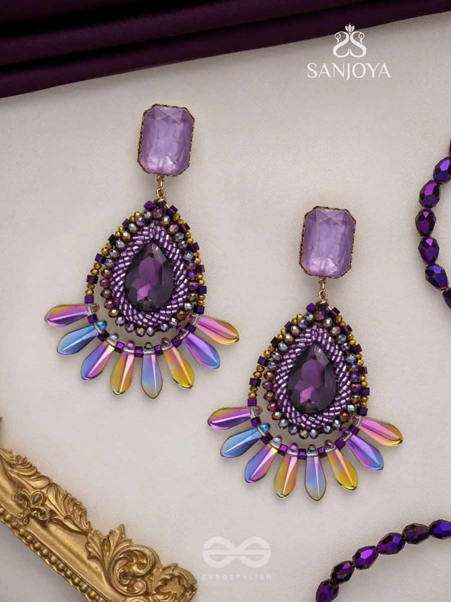 Shraayava- The Blooming Flower- Stones And Glass Beads Embroidered Earrings