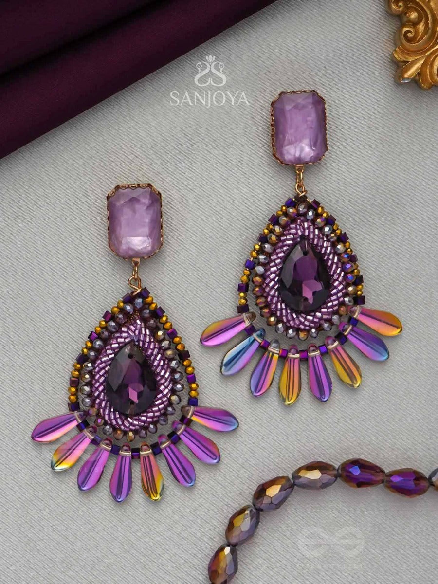 Shraayava- The Blooming Flower- Stones And Glass Beads Embroidered Earrings