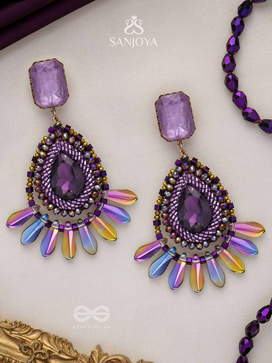 Shraayava- The Blooming Flower- Stones And Glass Beads Embroidered Earrings