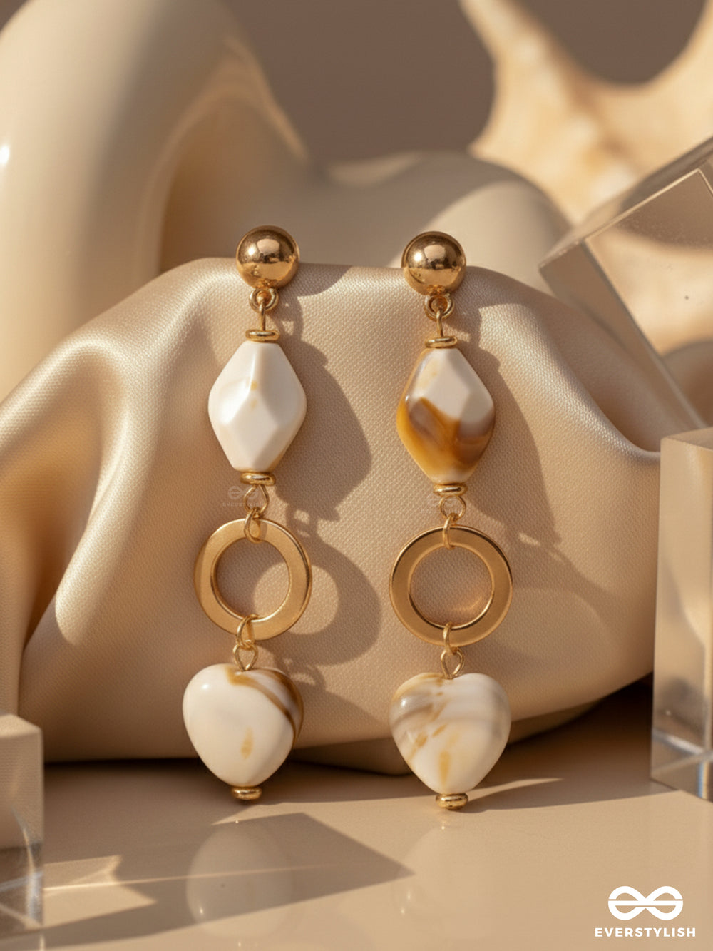 The 'Shell'abration- Golden Embellished Sandstone Earrings