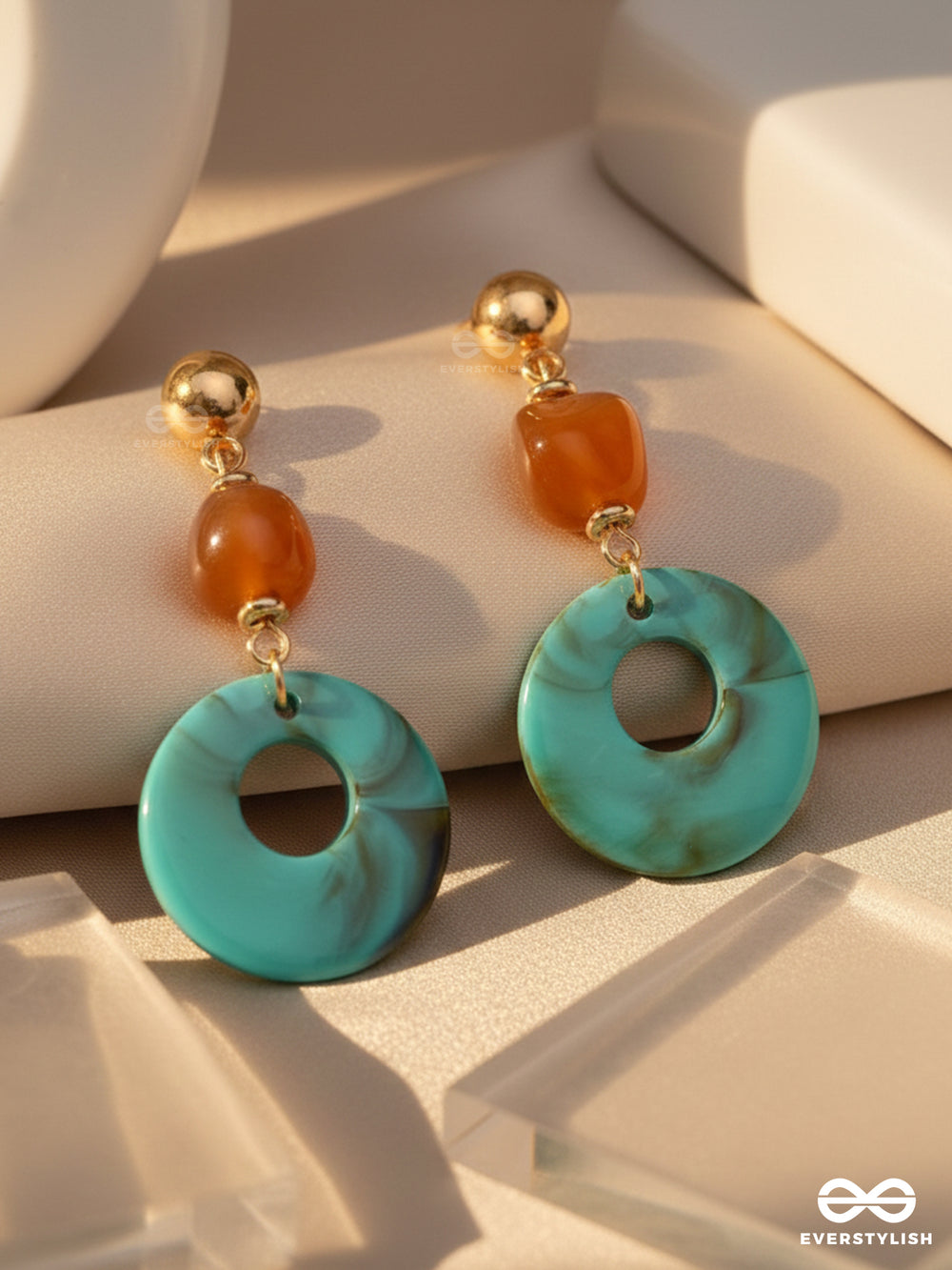 Drop In The Ocean- Golden Embellished Earrings