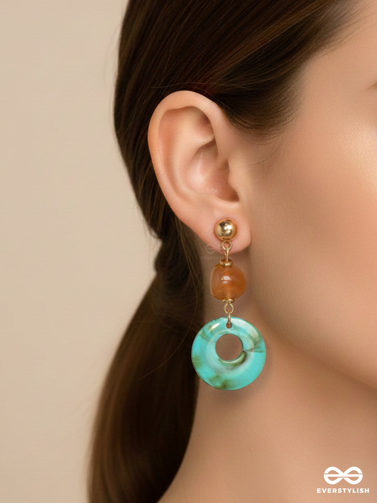 Drop In The Ocean- Golden Embellished Earrings