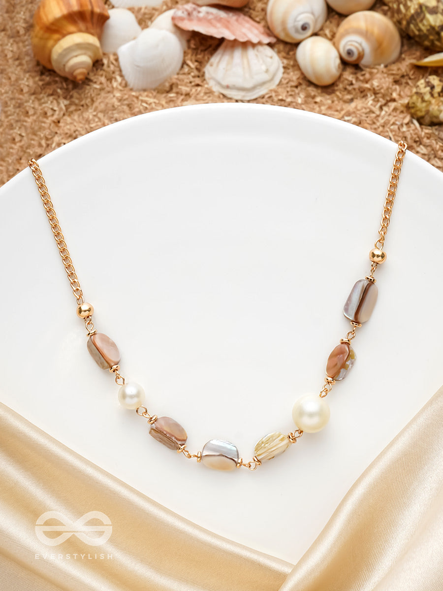 The Sea Sensation- Golden Pearl Sandstone Necklace With Anti-Tarnish Coating