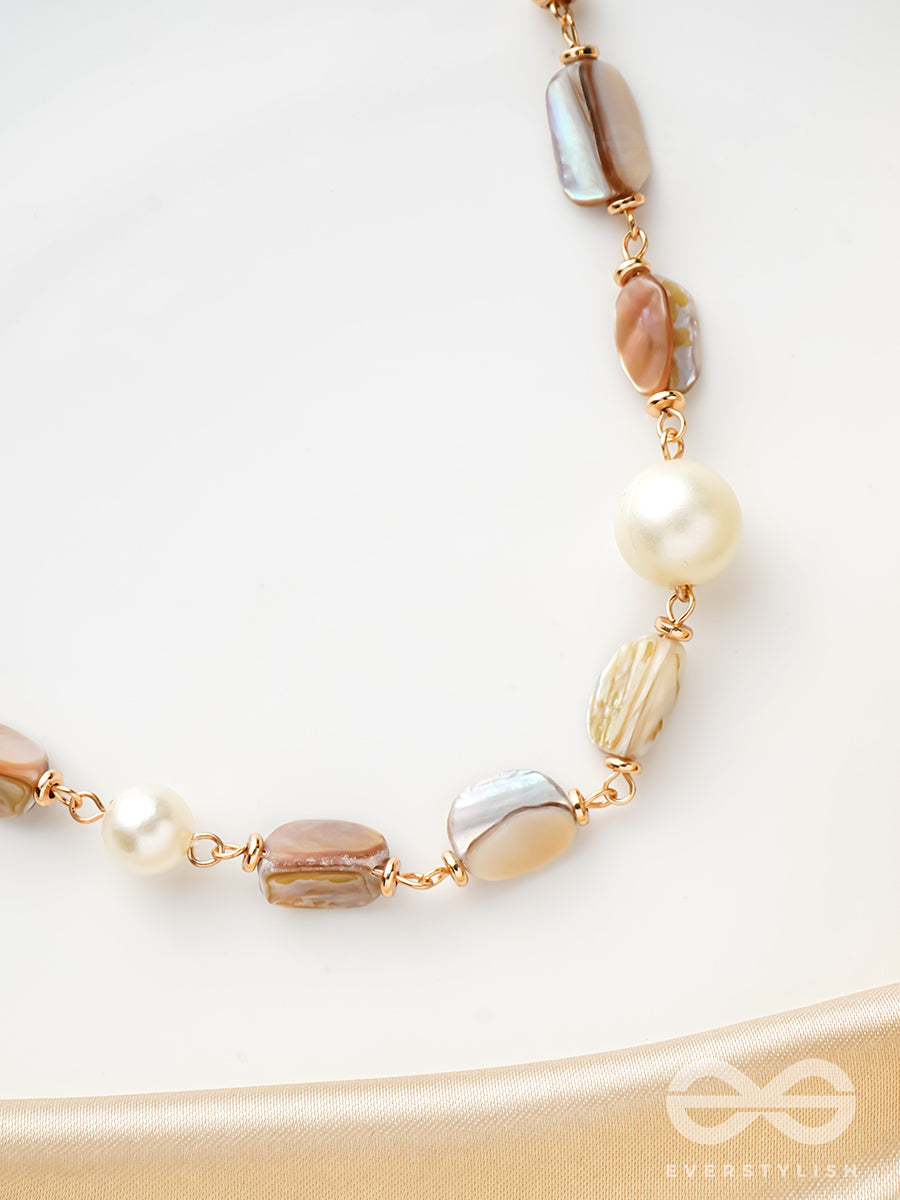 The Sea Sensation- Golden Pearl Sandstone Necklace With Anti-Tarnish Coating