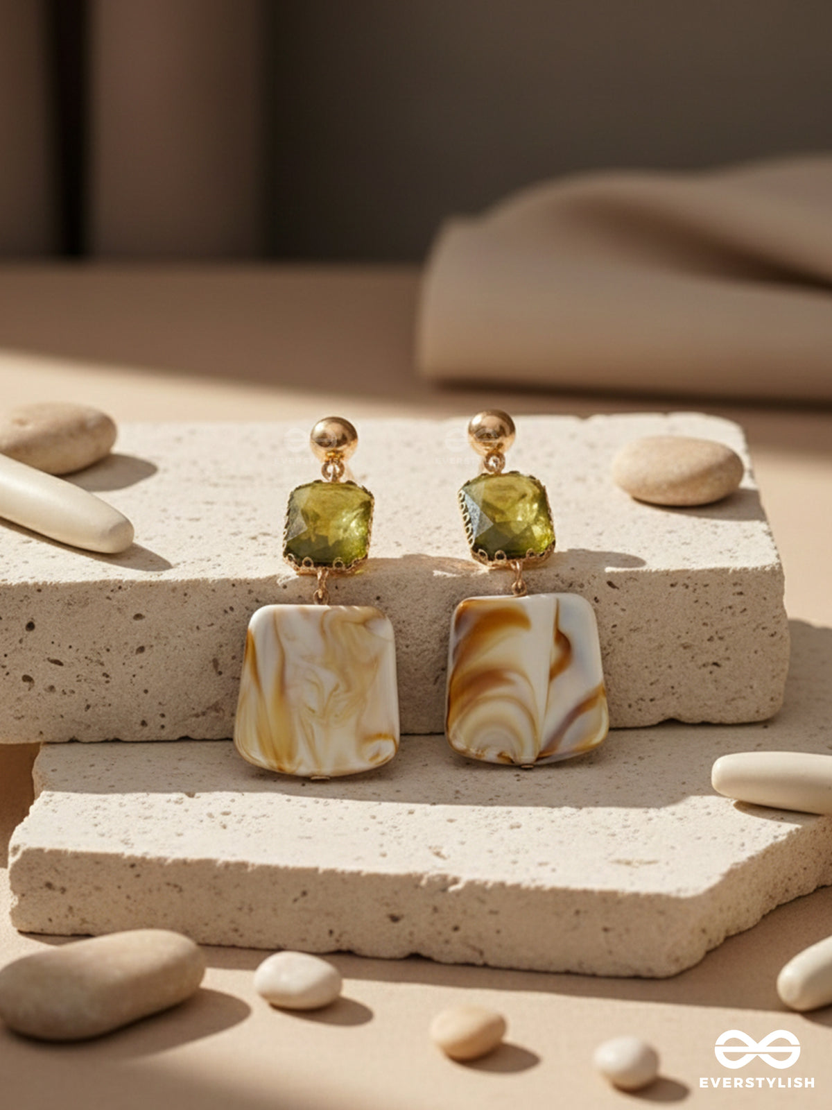 The Sandy Feet- Golden Embellished Sandstone Earrings