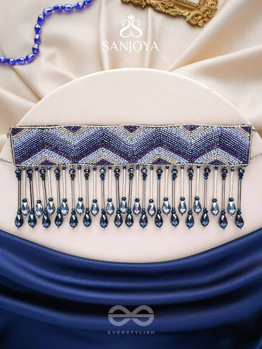 Adrisha - The Indigo Hills - Cutdana And Glass Drops Hand Embroidered Choker Neckpiece