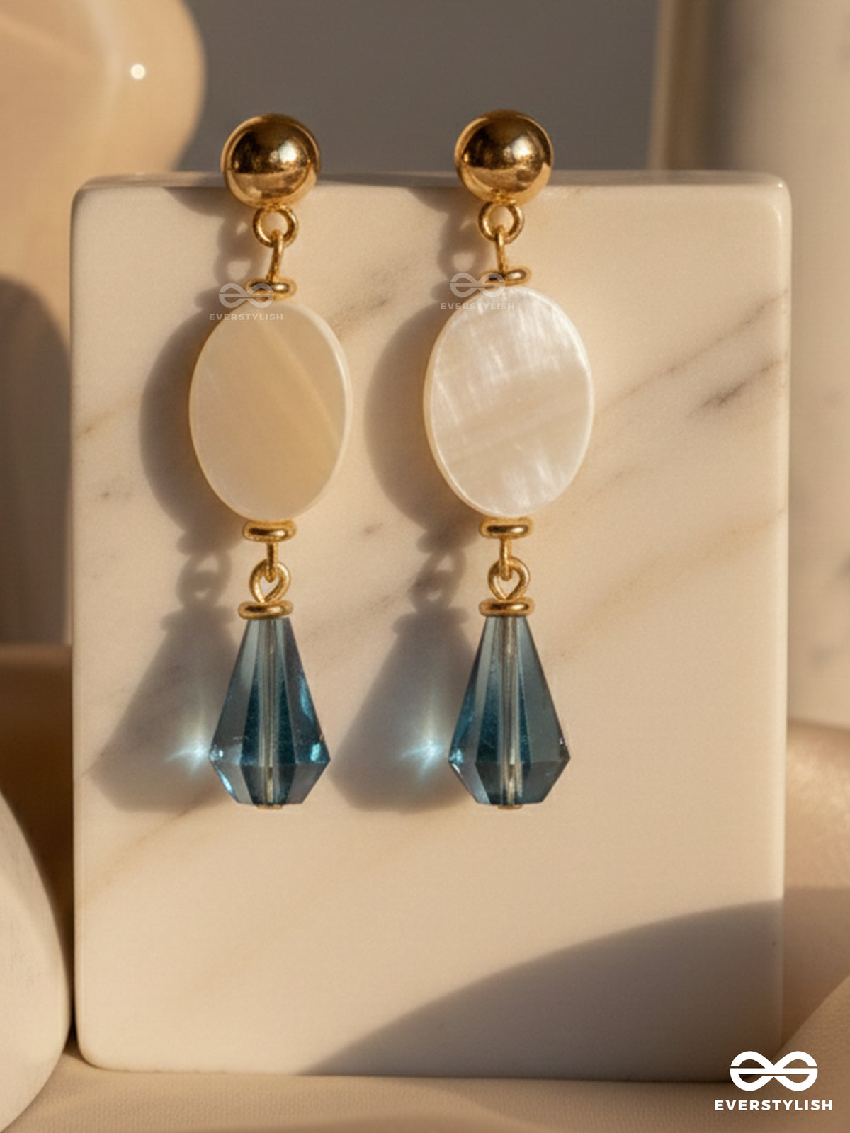 The Midnight Sea- Golden Shell & Beads Sandstone Earrings