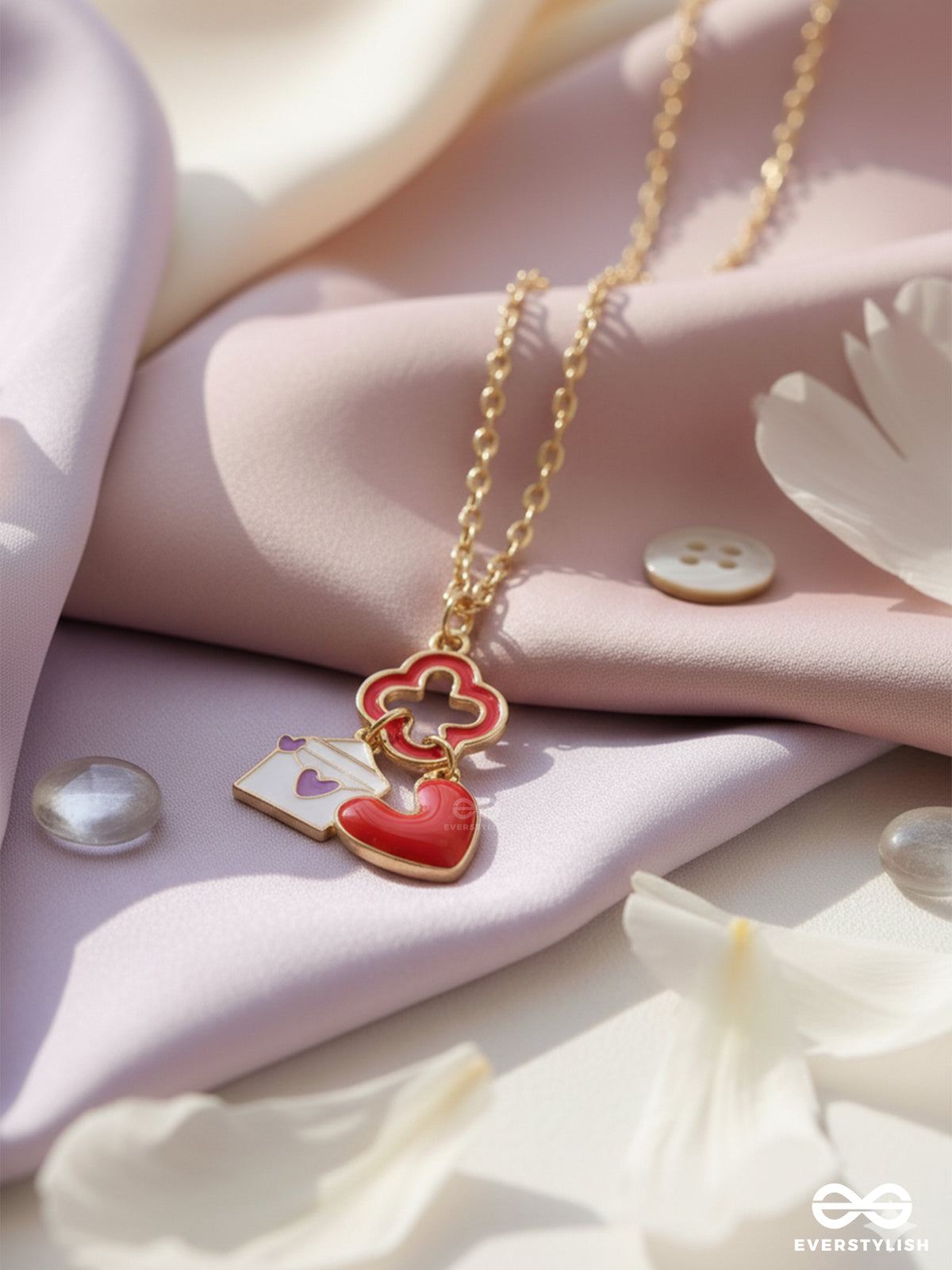 The Love Note - Golden Enamelled Necklace With Anti-Tarnish Coating