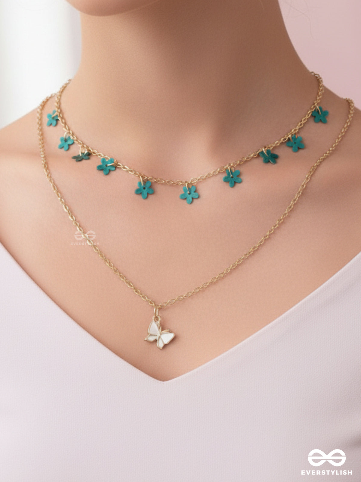 The Mystic Flutters - Golden Layered Necklace With Anti-Tarnish Coating