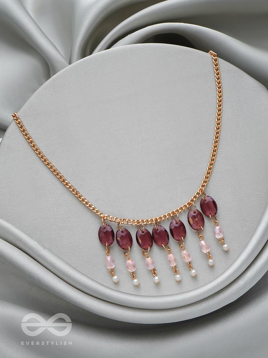Pink It Up - Golden Embellished Necklace With Anti-Tarnish Coating