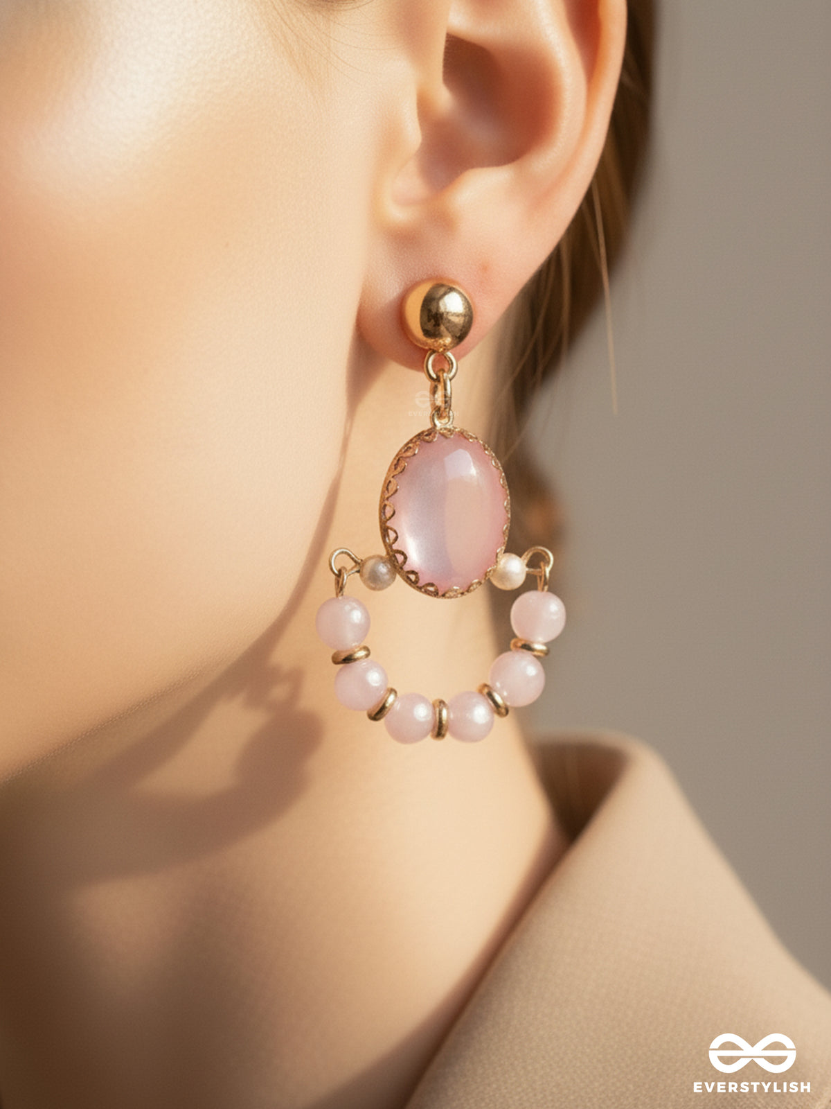 The Bubblegum Pink- Golden Embellished Earrings