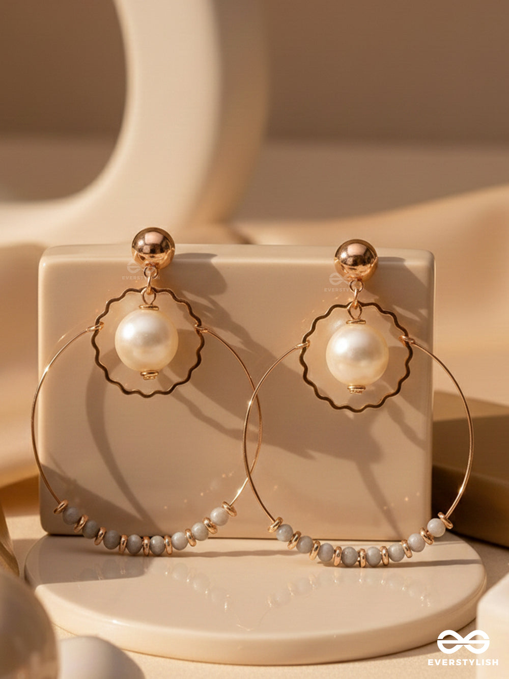Pearl N' Ocean- Golden Pearl Earrings