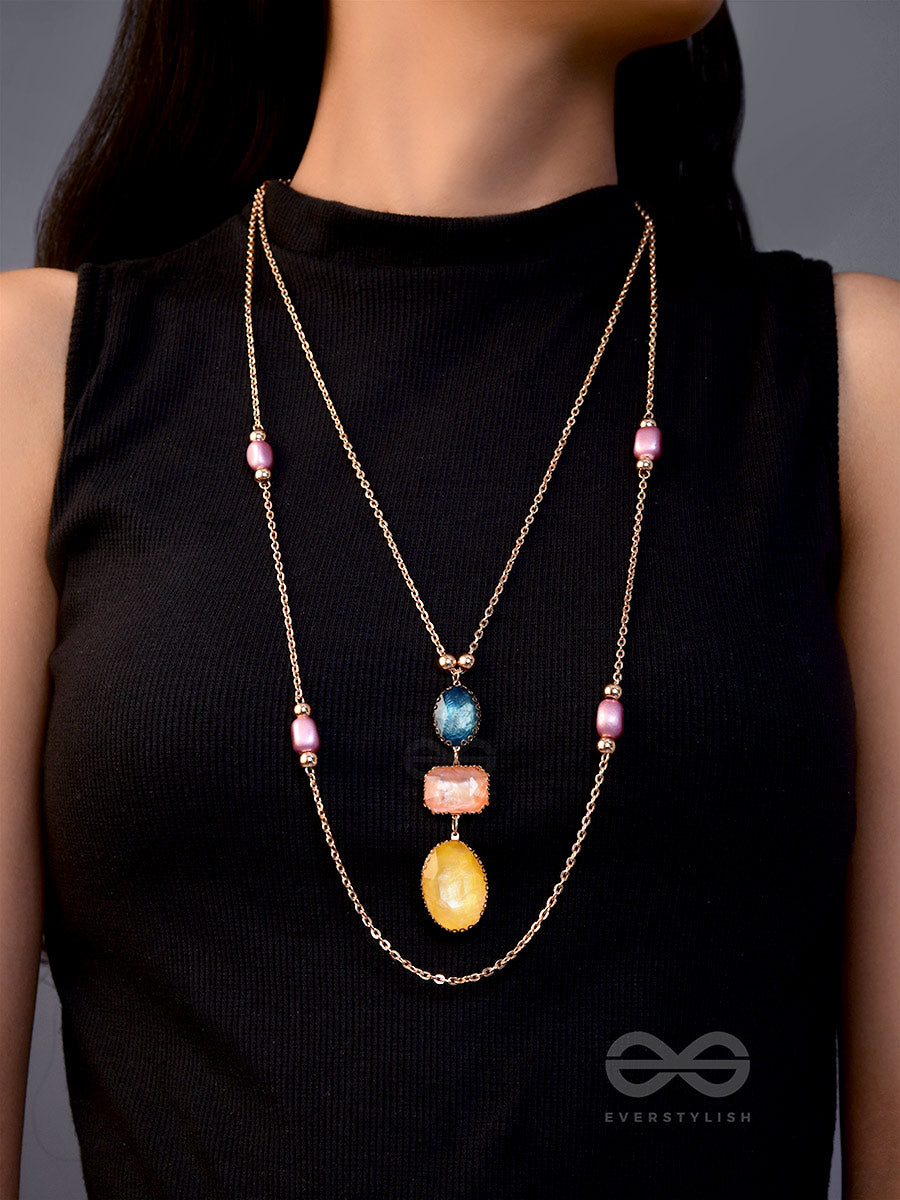 The Cosmic Cluster- Golden Embellished Layered Necklace With Anti-Tarnish Coating