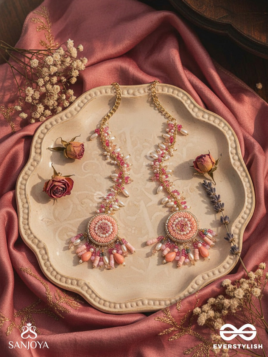 Priyaala- The Flower Vine- Pearls & Sequins Embroidered Chain Earrings