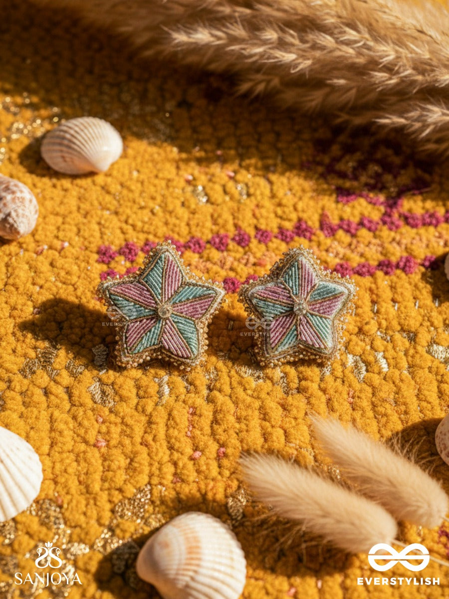 Tusharkana- The Misty Snowflake- Stones & Beads Embroidered Earrings
