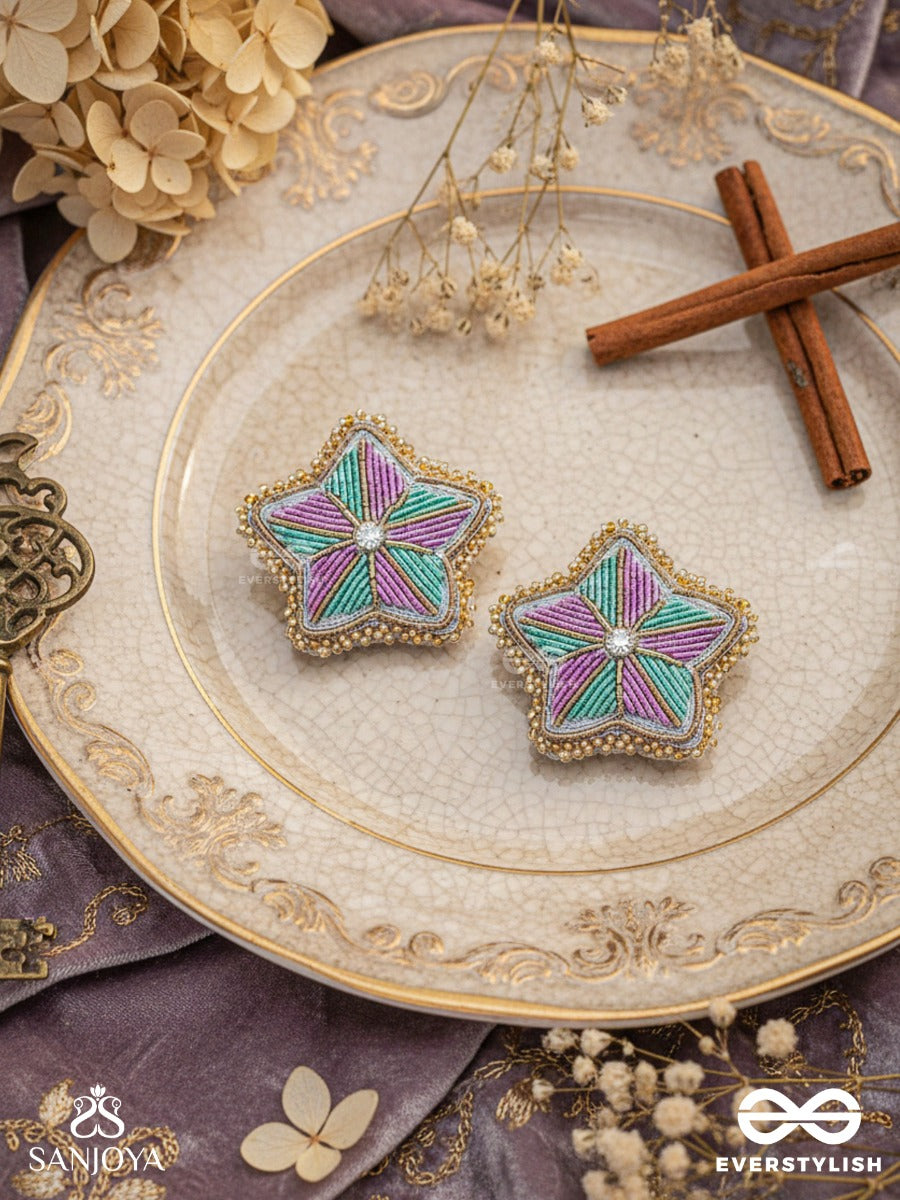 Tusharkana- The Misty Snowflake- Stones & Beads Embroidered Earrings